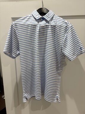 Men's Twillory White Polo with Thin Blue Stripes — Classic Performance Style